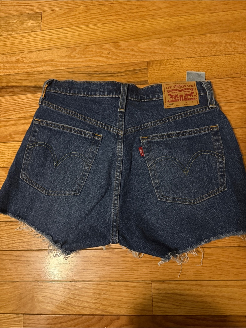Levi's Dark Blue High-Rise Cutoff Denim Shorts - Picture 2 of 4